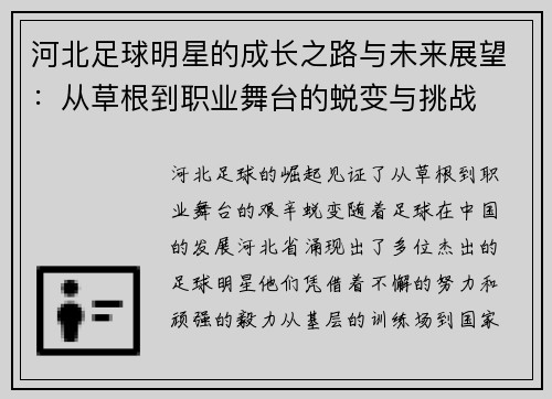 河北足球明星的成长之路与未来展望：从草根到职业舞台的蜕变与挑战