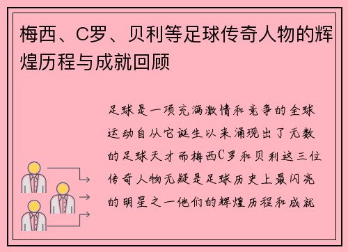 梅西、C罗、贝利等足球传奇人物的辉煌历程与成就回顾